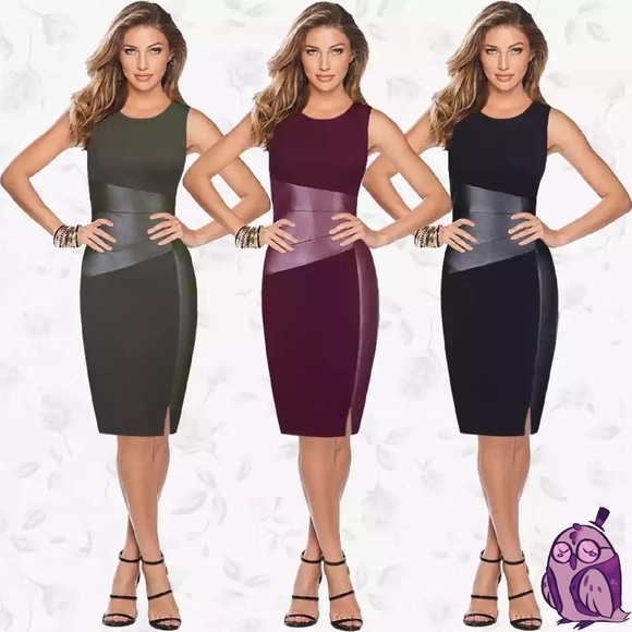 "Adelaide" Sexy Patchwork PU Leather Bodycon Dress - Picture 5 of 6